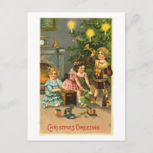 Cartão Postal De Festividades Crianças Saudáveis De Natal, Árvore, Brinquedos