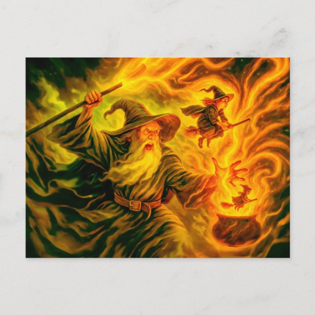 Cartão Postal De Festividades Criando bruxas em pintura a óleo (Frente)