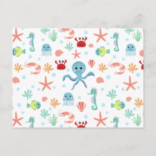 Cartão Postal De Festividades Criaturas Marinhas Subaquáticas Caprichosas