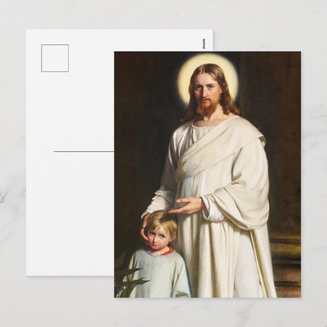 Cartão Postal De Festividades Cristo e a Criança Jovem de Carl Heinrich Bloch (Frente/Verso)