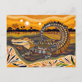 Cartão Postal De Festividades Crocodilo africano na pintura por pôr do sol