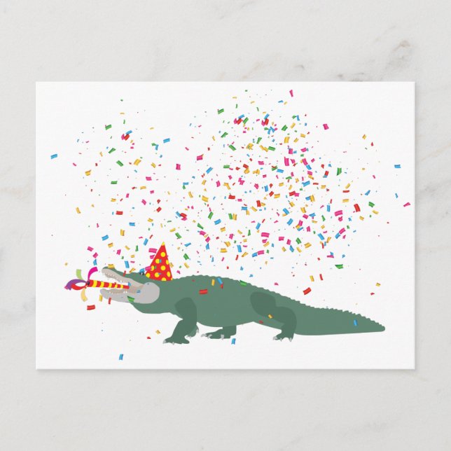 Cartão Postal De Festividades Crocodilo de Alligador - Animais com Festa (Frente)