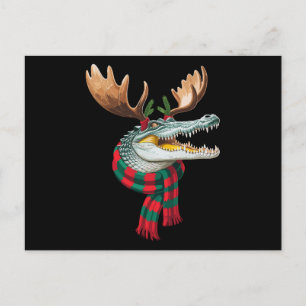 Cartão Postal De Festividades Crocodilo De Natal Chifres De Renas Cachecol Feria