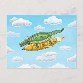 Cartão Postal De Festividades Crocodilo Foguete