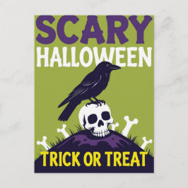 Cartão Postal De Festividades Crow on Skull Trick or Treat Halloween