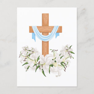 Cartão Postal De Festividades Crucifixo com lírios