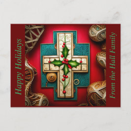 Cartão Postal De Festividades Cruz com Holly Seasonal Card