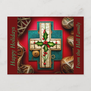 Cartão Postal De Festividades Cruz com Holly Seasonal Card