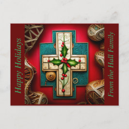 Cartão Postal De Festividades Cruz com Holly Seasonal Card