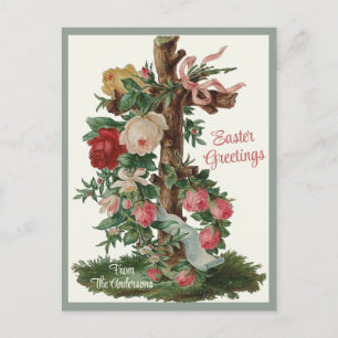 Cartão Postal De Festividades Cruz Cristã Antiga com Flores Páscoa Personalizada