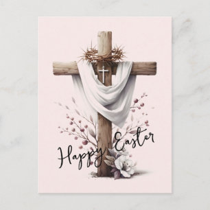 Cartão Postal De Festividades Cruz de Páscoa Radiante com Acentos Florais
