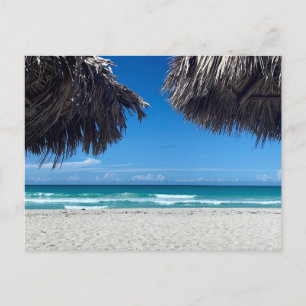 Cartão Postal De Festividades Cuba, vista de praia com guarda-chuvas de palma, p