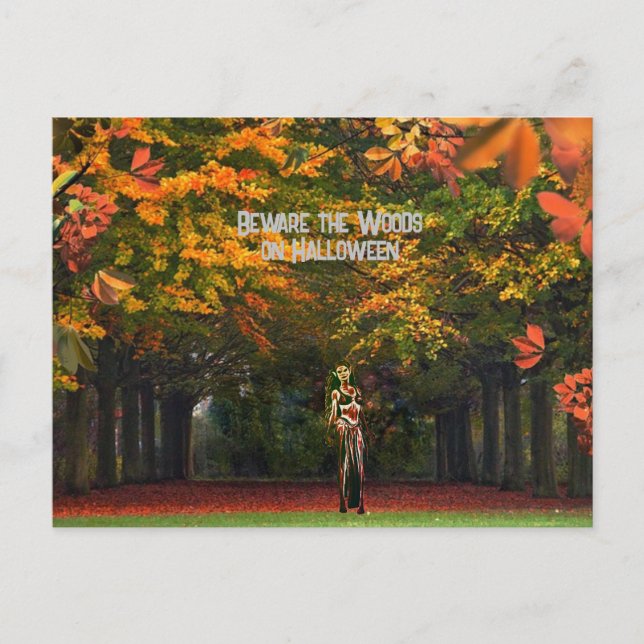 Cartão Postal De Festividades Cuidado com a floresta na bruxa vampira do Hallowe (Frente)