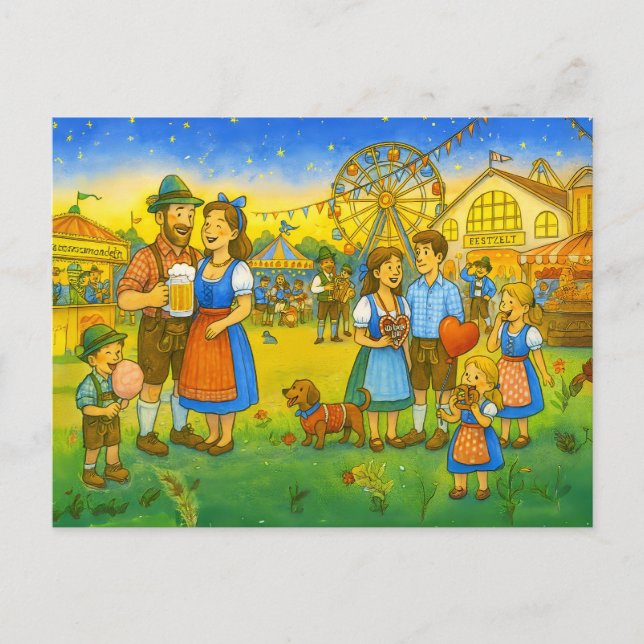 Cartão Postal De Festividades Cultura bávaro Oktoberfest com Fair (Frente)