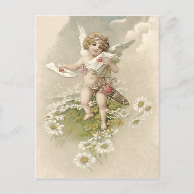 Cartão Postal De Festividades Cupid Cherub Angel Namorados Daisy (Frente)