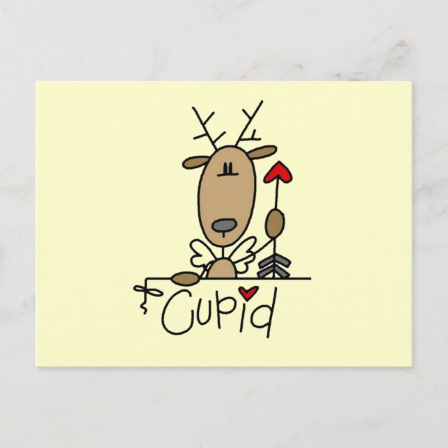 Cartão Postal De Festividades Cupid Reindeer Camisetas e presentes de Natal (Frente)