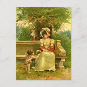 Cartão Postal De Festividades Cupido Flores Mulher Dia dos Namorados Vitoriano A