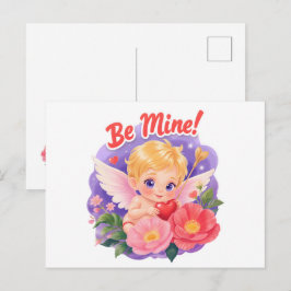 Cartão Postal De Festividades Cupido fofo do Dia dos Namorados com "Seja Meu"