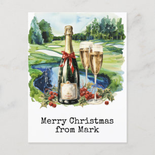 Cartão Postal De Festividades Curso de Golfe com Bebida de Natal para golfe