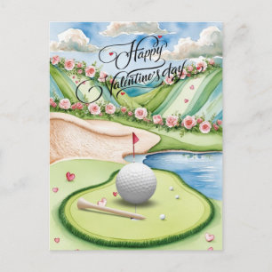 Cartão Postal De Festividades Curso Romântico de Golfe com Rosas - Cores d'água