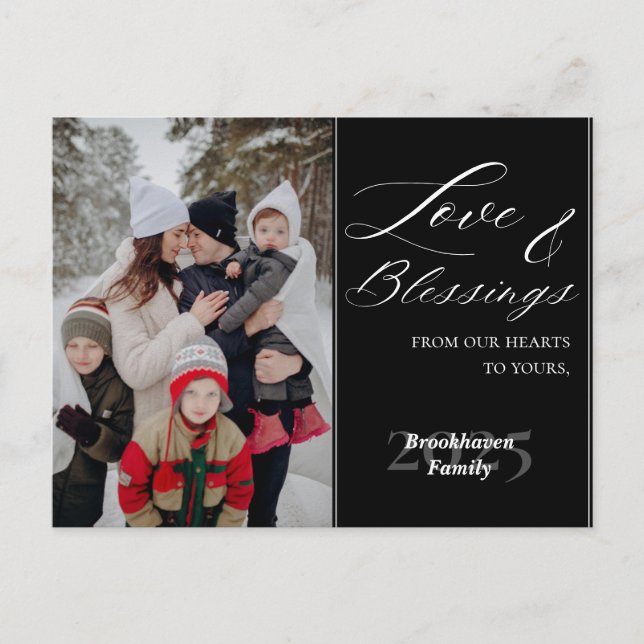 Cartão Postal De Festividades Custom 1 Photo Luxurious Script Family Name Year (Frente)