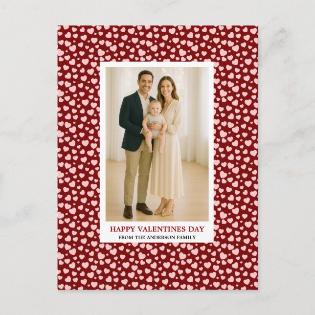 Cartão Postal De Festividades Custom Family Photo Hearts Pattern Valentine's Day (Frente)