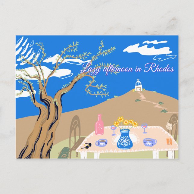 Cartão Postal De Festividades Custom Travel Greek afternoon olive tree scenery  (Frente)