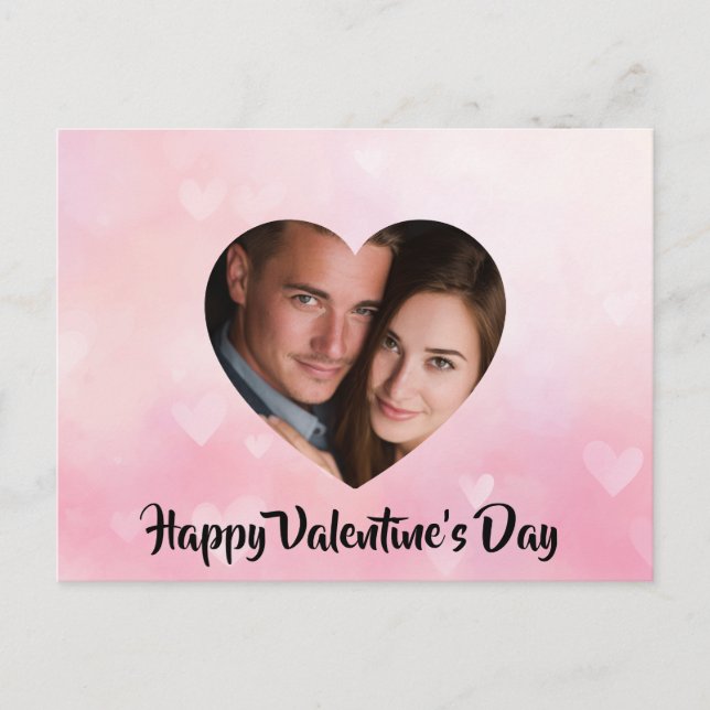 Cartão Postal De Festividades Custom Valentine’s Day Heart-Shaped Photo Card (Frente)