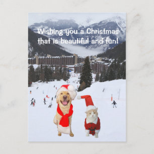 Cartão Postal De Festividades Customizable with Dog & Cat in Alps