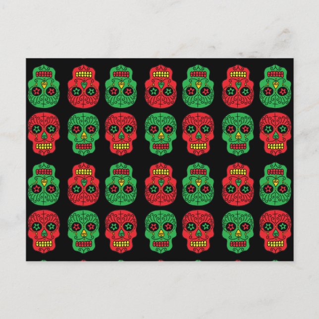 Cartão Postal De Festividades Customizable Xmas Santa Sugar Skulls (Frente)