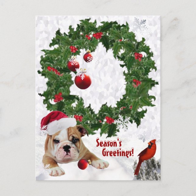 Cartão Postal De Festividades Customize It New Bulldog Puppy Christmas Version 2 (Frente)