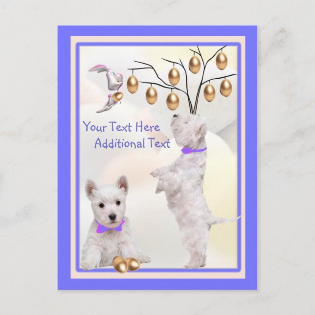 Cartão Postal De Festividades Customize It Westie Puppy Easter Post Card (Frente)
