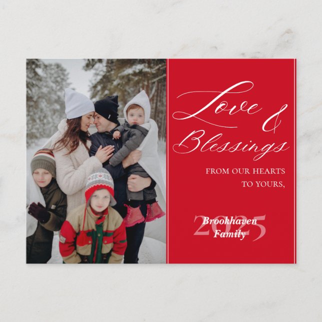 Cartão Postal De Festividades Customized Family Name 1 Photo Year Elegant Script (Frente)