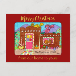 Cartão Postal De Festividades Cute Adobe Gingerbread House & Cats Christmas