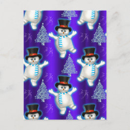 Cartão Postal De Festividades Cute Blue Dancing Snowmen Christmas