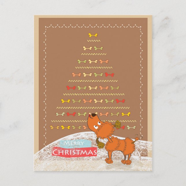 Cartão Postal De Festividades cute brown poodle Christmas card (Frente)