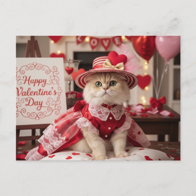 Cartão Postal De Festividades Cute Cat Valentine's Day Greeting  (Frente)
