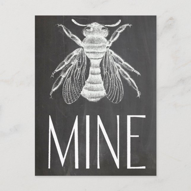 Cartão Postal De Festividades cute chalkboard drawing bee mine valentine romance (Frente)
