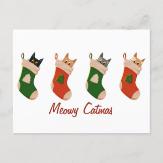 Cartão Postal De Festividades Cute Christmas cat greetings