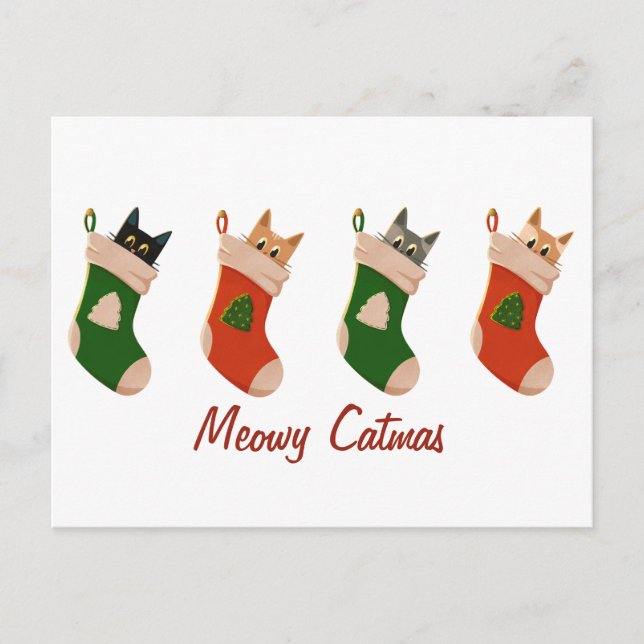 Cartão Postal De Festividades Cute Christmas cat greetings (Frente)
