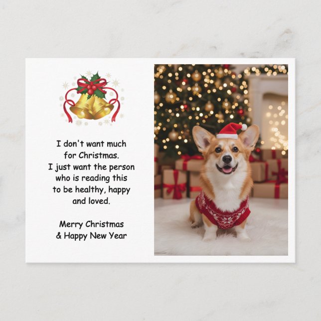 Cartão Postal De Festividades Cute Christmas Corgi Dog Custom Photo (Frente)