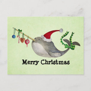 Cartão Postal De Festividades Cute Christmas Narwhal
