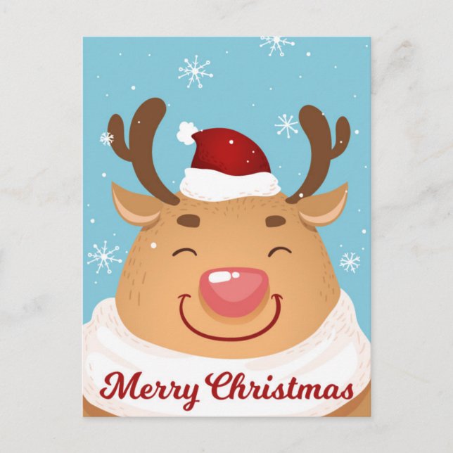 Cartão Postal De Festividades Cute Customizable Merry Christmas Reindeer Card (Frente)