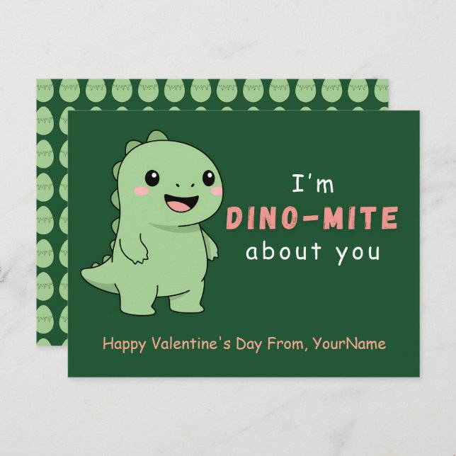 Cartão Postal De Festividades Cute Dinosaur Valentine’s Day Card – I’m Dino-Mite (Frente/Verso)