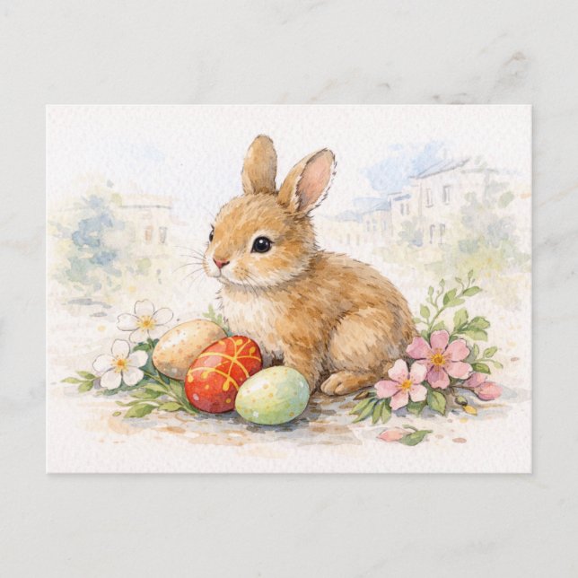 Cartão Postal De Festividades Cute Easter Bunny Watercolor Postcard (Frente)