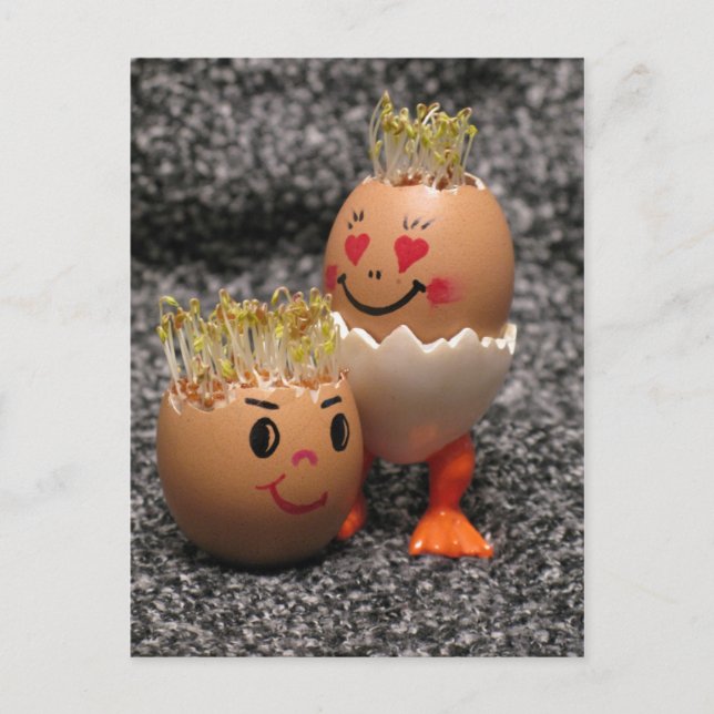 Cartão Postal De Festividades Cute Easter Couple- Eggs With Hair (Frente)
