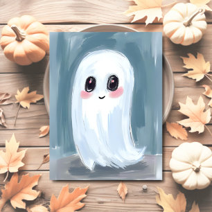 Cartão Postal De Festividades Cute Fantasma Branco Aquarela Halloween