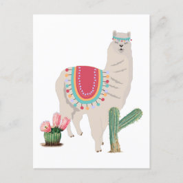 Cartão Postal De Festividades Cute Fiesta Llama e Cactus