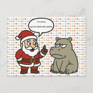 Cartão Postal De Festividades cute, funny Santa and Hippo Christmas