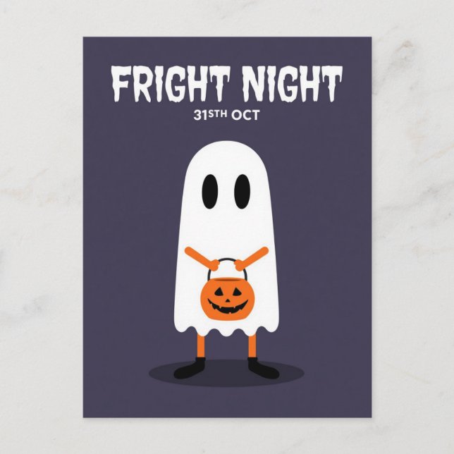 Cartão Postal De Festividades Cute Ghost Fright Night Halloween (Frente)
